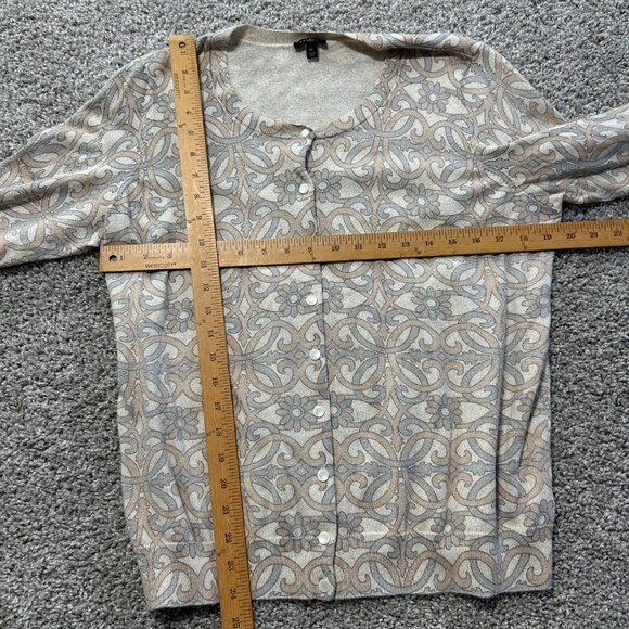 Talbots Womens 1X Floral Paisley Cardigan Sweater Button Front Beige & Gray - Picture 4 of 8
